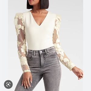 Cream Express floral lace thong bodysuit